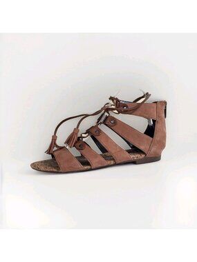 Circus By Sam Edelman Gladiator Gibson Sandals 7.5 Tan Suede Lace Up Flat FLAWS